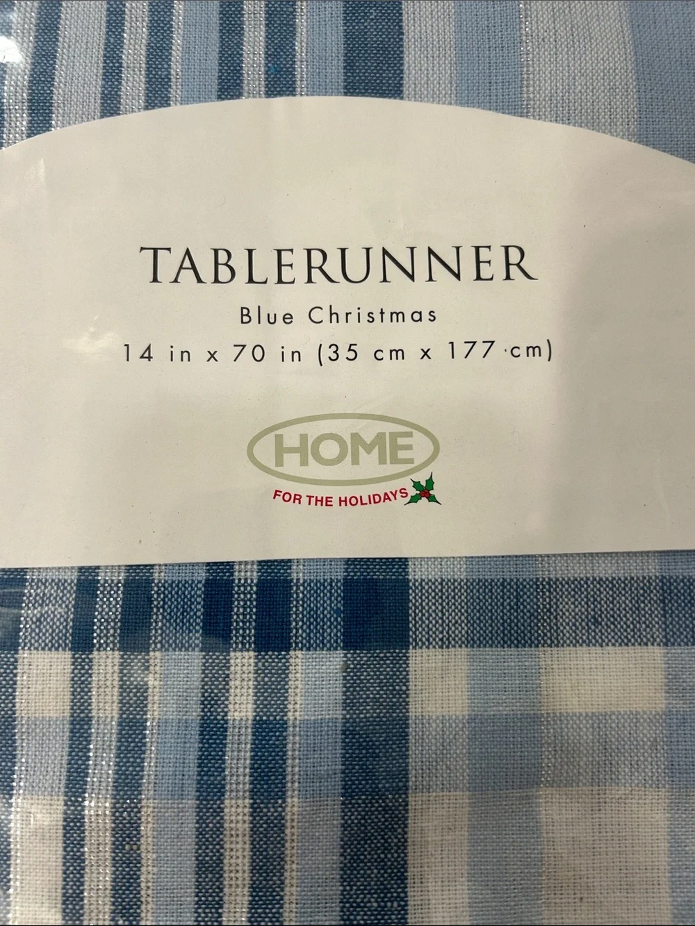 Blue Christmas Plaid Table Runner - Light Blue & White